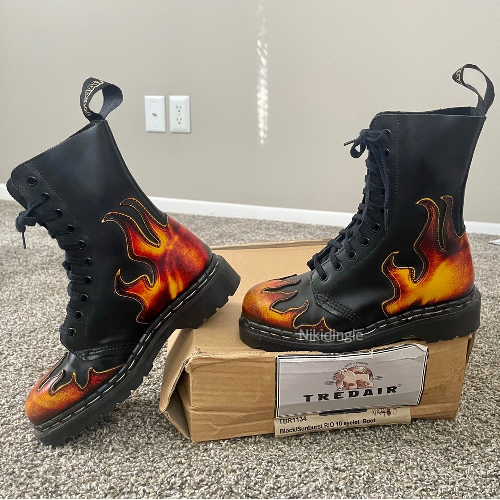 NEW Tredair Made in England Flame Fire Combat Boots 90s UK 5 US 7 MIE Vintage - Picture 2 of 13
